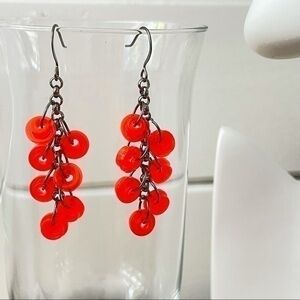 2/$29 Handmade Lego Red Orange Dangle Earrings 2.25” Contemporary Neon